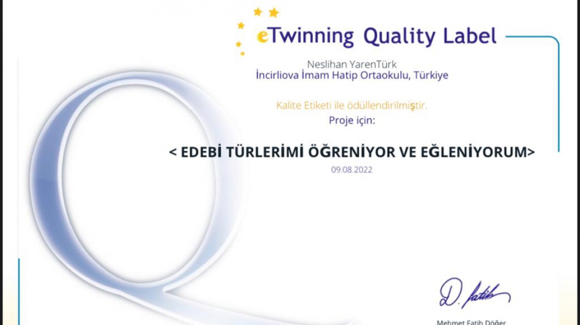 e-Twinning Türkiye UDS KALİTE ETİKETİ ödülümüzü aldık!
